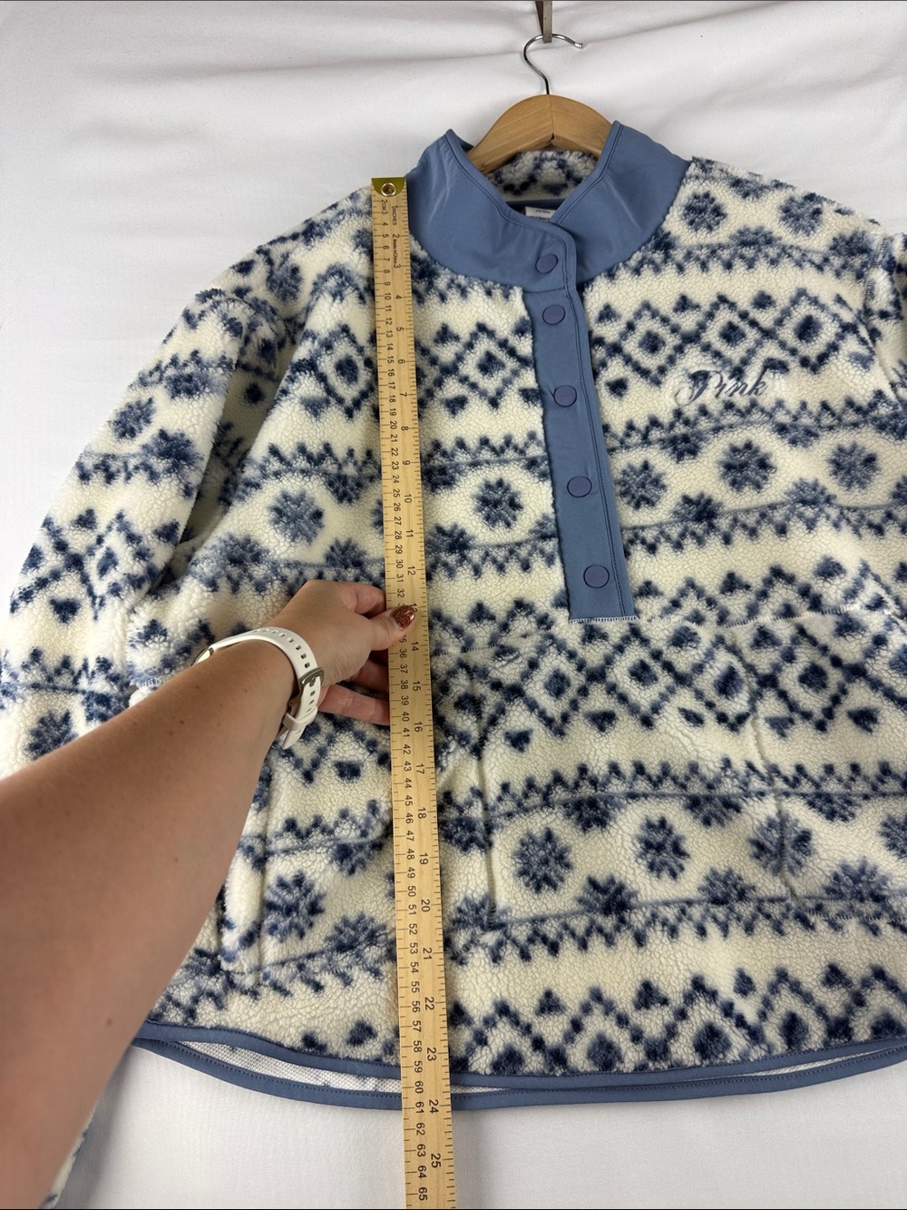 Pink Blue White Fleece Quarter Snap Pullover Women's Large - Picture 2 of 10
